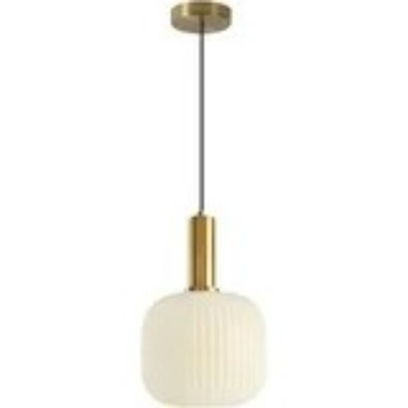 NEW Milk Glass Gold White Ribbed Pendant Lighting Antique Brass Ceiling Hanging - Picture 1 of 7